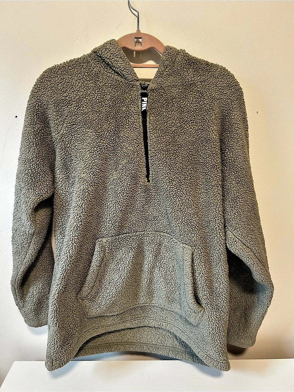 Pink Victoria's Secret Sherpa Half-Zip Pullover Hoodie Green Small